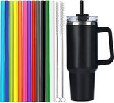 ALINK 12 Pack Color Replacement Straws for Stanley 40 oz 30 oz Tumbler, 12 in Long Reusable Plastic Straws for Stanley Cup Accessories, Half Gallon Jug, Plus 2 Brush