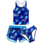 ACOCOPY 12-13 Years Teen Girl Jellyfish Swimsuits Three Piece Round Neck Bathing Suit with Blue Racerback Tankini Swimwear Sets