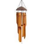 Handmade Wind Chimes 5 Bamboo Bell Tubes, Half Coconut Wood Top, Low Deep Tone Wooden Chimes Outdoor Indoor Home Décor 25 inch