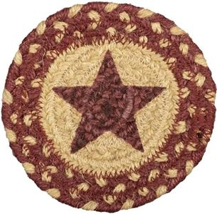 VHC Brands, Burgundy Tan, Jute, 4", Stencil Star Coaster, Set of 6, Red
