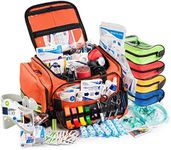 Scherber Fully-Stocked First Responder Professional Advanced EMT/EMS Trauma Kit | HSA/FSA Approved | Reflective Bag w/10+ Compartments, Zippered Pockets & 250+ First Aid Supplies (Orange)