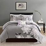 Madison Park Serena Down 200 Thread Count 6 Piece Printed Duvet Cover Set, King, Grey