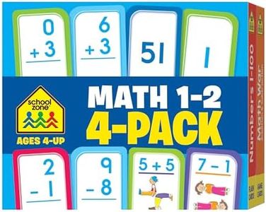 School Zone - Math 1-2 4-Pack Flash Cards - Ages 4+, 1st Grade, 2nd Grade, Addition 0-12, Subtraction 0-12, Numbers 1-100, Math War Addition & Subtraction, Numerical Order, Counting, and More