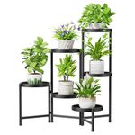 iDavosic.ly 6 Tier Large Plant Stand Indoor, 10 Inch Wide Tall Corner Metal Plant Stands Outdoor for Multiple Plants, Folding Tiered Flower Display Holder Rack Shelf, Black