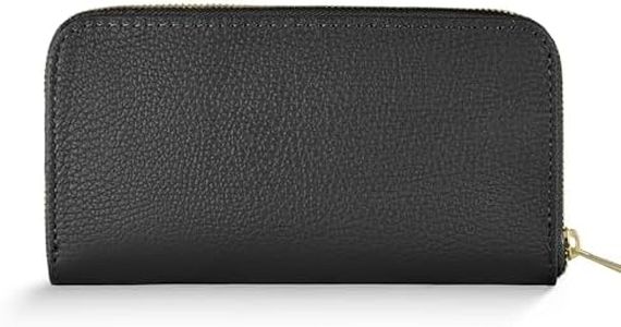TAKEASY Italian Genuine Calf Leather Wallet for Women with Zipper | Large Pebbled Zip Card Holder Clutch with Compartments (Black)