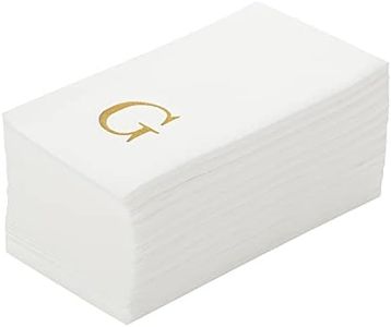 Restaurantware Luxenap 15.8 X 7.9 Inch Linen-Feel Guest Towels 50 Lettered Hand Towels - Gold Letter 'G' Sans Serif Font White Paper Dinner Napkins airlaid for Restrooms and Tables