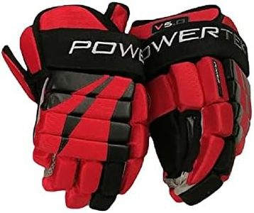 PowerTek V5.0 Tek Youth Ice Hockey Gloves, Flexible Full Motion Cuff (Red/Black, 9")