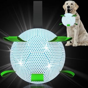 QDAN Reflective Dog Toys : Dog Soccer Ball with Straps, Night Dog Balls for Small Medium Dogs, Dogs Outdoor Toy Birthday Gifts (6 inch)
