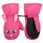 MoKo Toddler Mittens, Ski Kids Mittens, Waterproof & Windproof Mittens for Girls Boys, Thermal Warm Fleece Winter Snow Gloves for Kids, Fits 6-8 Years, Magenta