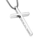 Philippians 4:13 Cross Pendant Necklace for Men Women Stainless Steel Necklace Snake Chain (22inch, silver tone)