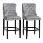 HOMCOM Bar Height Bar Stools Set of 2, Upholstered Wingback Barstools with Wide Seat, Button Tufting and Nailhead Trim, Grey