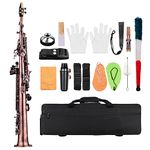 Btuty Professional Brass Straight Bb Soprano Saxophone Nickel Plated Sax Woodwind Instrument Carve Pattern with Case Gloves Cleaning Cloth Straps Brush