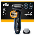 Braun Series 5 Electric Shaver, Wet & Dry Foil Razor for Men with Body Groomer Attachment, Cordless, Up to 50 min, 100% Waterproof, 52-B1600S, Blue