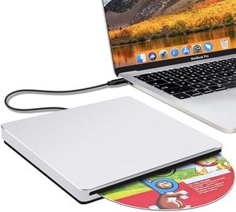 NOLYTH External CD DVD Drive: Plug & Play for Laptop Mac MacBook PC Windows - Portable High-Transfer USB C Burner for Music/Movie/Data Backup - Slot-in Aluminum with USB 3.0 Adapter(Silver)