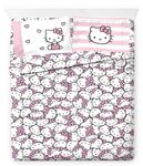 Jay Franco Hello Kitty Stripes & Hearts Queen Size Sheet Set - Super Soft 4 Piece Bedding Set - Microfiber Sheets Include Reversible Pillow Covers