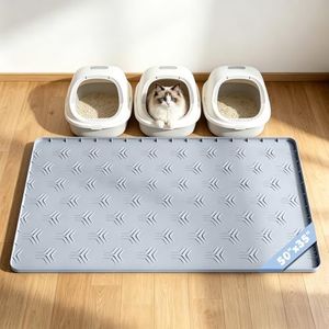 JUJOMAT Cat Litter Box Mat, 50"×35" Large Silicone Cat Litter Trapping Mat Non-Slip Gray Kitty Litter Mat for Indoor Cats, Waterproof Pet Food Mats Easy to Clean & Soft on Kitty Paws