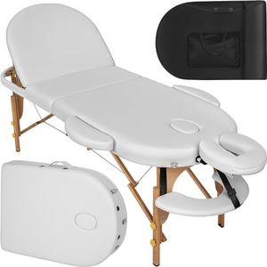 TecTake® Table de Massage Pliante Professionnelle 3 Zones Massage et Relaxation Bois Table Esthetique Professionnel Lit de Massage Portable Appuie-tête Ergonomique, Housse de Transport - Blanc