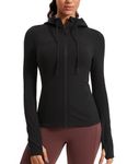 CRZ YOGA Women's Butterluxe Full Zip Running Jacket Zip Pockets Sports Hoodies Gym Hoody Jackets with Back Mesh Vent & Thumb Holes Black 14