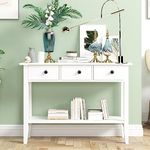 SogesHome 39.4 Inch Console Table with Open Shelf 2-Tier Sofa Table Entryway Table with 3 Drawers Small Vanity Table Narrow Accent Table for Living Room Hallway Entryway, White