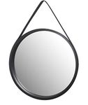 Aspect Leather Strap Wooden Wall Round Hanging Decorative Vanity Mirror (Black, 50 Dia cm)