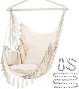 Hammock Chair Hanging Rope Swing, Hanging Hammock Chair with Pocket for Bedroom, Outdoor, Patio, Bedroom, Porch, Beige, Max 170Kg