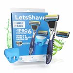 LetsShave Pro 6 Acne Friendly Razor for Men | Anti-Acne Shaving Kit with 1 Handle, 2 Blades & Razor Cap | Clog-Free 6-Blade Design with Beard Styling Back-Blade | Gentle on Acne-Prone Skin