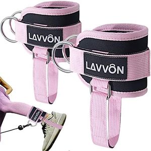 LAVVON Ankle Straps for Cable Machines Kickbacks - Adjustable Comfort Ankle Cable Attachments for Gym Ankle Cuff Cable Machine Glute Kickback Straps - Leg Extensions, Curls & Ankle Cuffs Women (Pink)