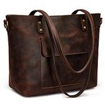 S-ZONE Women Genuine Leather Tote Bag Shoulder Handbag Vintage Crossbody Purse, Dark Brown, Large, Tote