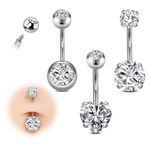 AVYRING 14G Surgical Steel Belly Button Bars, 10mm Silver Navel Bars with Round CZ, Hypoallergenic Women's Navel Belly Bar Piercing Jewelry for Women Girls, 3Pcs