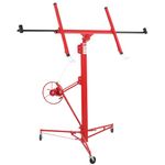 Drywall Lift 11FT, Drywall Jack Lift for Ceiling, Adjustable Panel Hoist, 150LBS Heavy Duty Drywall Lifter, 3 Lockable Wheels Foldable Sheetrock Lift for Home Improvement, Red