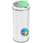 iTouchless 49 Litre / 13 Gallon Sensor Garbage Can with Odor-Absorbing Filter, Round White Stainless Steel, Kitchen Trash Recycle Bin for Home, Office, Store, Business, Pearl White, MT13RW