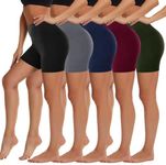 5 Pack Biker Shorts Women - 5"/8" High Waist Spandex Workout Yoga Running Athletic(Black/Grey/Navy/Wine/Green,Plus)