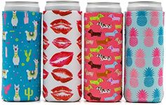 Party Girl Kim Slim Can Coolers - Neoprene Insulated Slim Can Cooler for Tall Skinny 12oz Cans like Truly Hard Seltzers and Red Bull - 4 Pack