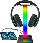 RGB Headset Stand, Gaming Headphone Stand with 2 USB Charging Ports,10 Light Modes Headset Holder PC Gaming Accessories, Suitable for All Earphone Accessories, Gift for Boys Men Gamers