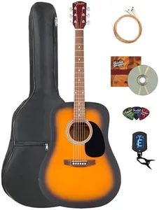 Fender Dreadnought Acoustic Guitar - Sunburst Bundle with Gig Bag, Tuner, Strap, Strings, String Winder, Picks, and Austin Bazaar Instructional DVD
