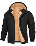 Xnova Mens Hoodies Long Sleeve Fleece Lined Ribbed Cuff Winter Extra Warm Mens Windproof Jackets Zip up Hoodie with Zip Pockets Thick Sweatshirts, Black, M