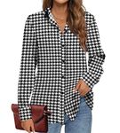 BETTE BOUTIK Women Shirts Long Sleeve Blouses V Neck Casual Elegant Button Up Work Office Tops（ Houndstooth，Large ）