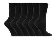 IOMI Footnurse - Ladies 6 Pair Multipack Non Elastic Diabetic Socks with Gentle Grip Wide Top 4-8 (4-8, Black)