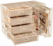 Jewelry Organizer Box, Clear Earring Holder Jewelry Hanging Boxes with 4 Velvet Drawers for Earrings Ring Necklace Bracelet Display Case for Women/Girls