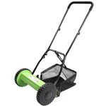 ForesTurf 14-Inch Push Reel Lawn Mower: Eco-Friendly, Precision Steel Blades, Adjustable Heights & Efficient Grass Catcher, Green