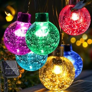 Solar Garden Lights Outdoor, 60 LED 12M/39Ft Solar String Lights Outside Waterproof, 8 Modes Crystal Ball Fairy Lights String Decorative for Patio Yard Camping Ggazebo Party Wedding Porch Colorful