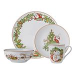 Fitz and Floyd St. Nicholas Gold Banded Holiday 16 Piece Dinnerware Set, Service for 4