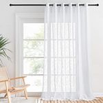 PONY DANCE Front Door Curtain - 100 x 95 inch Single Panel Thick Net Curtain Voile Panel Eyelet Top Linen Look Sheer Room Divider Backdrop Party Decor Curtain, 1 Piece, White