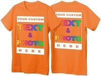 Custom T-Shirts - Personalized Unisex Crewneck Tee Shirt - Customize Your Image & Text & Photo - Men Women Adult Unisex Size - 4X-Large Safety Orange