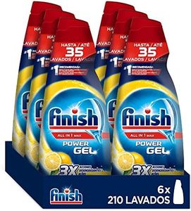Finish All in 1 Max Power Gel Limón Desengrasante Detergente Gel para el Lavavajilla, 6 unidades - 210 lavados