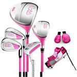 PGM Junior Golf Club Complete Set for Children Kids, 5 Golf Clubs with Stand Bag and 2 Headcovers for Boys & Girls, Right Hand… (Aged 9-12, Pink)