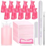 Corconess Nail Polish Remover Kit - 10Pcs Nail Clips,Acetone Nail Polish Remover Pump Bottle Dispenser,100/180 Grit Nail Files,200Pcs Lint Free Nail Wipes,Glass Nail File,Nail Brush,Cuticle Peeler