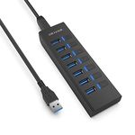 USB HUB, JESWO USB Hub 3.0-7 Port USB Extension with Individual Switch with LED Indicator, 5V Power Port, 100cm Long Cable, Multi Port USB Splitter Extender for Laptop PC Macbook Pro and More