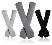 Bellady 3 Pairs Striped Arm Warmers Fingerless Gloves for Women, Grey, One Size