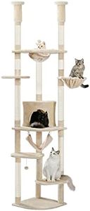 PAWZ Road Large Cat Tree Floor to Ceiling Cat Tower with a Cozy Condo, 6-Tier Cat Climbing Activity Center with Perch and Hammock for Adult Cats Beige